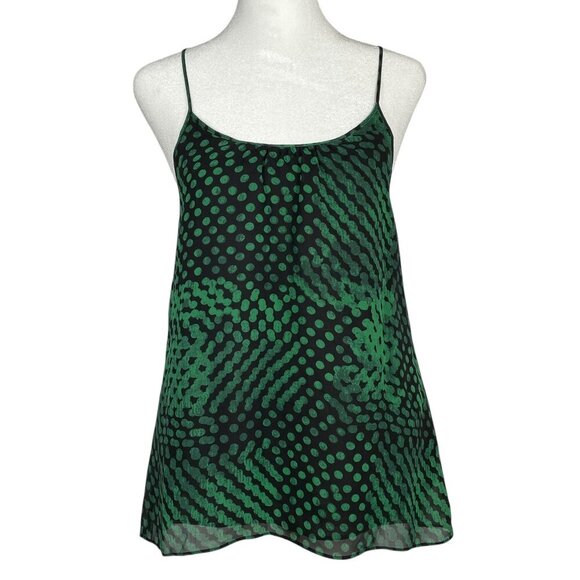 Theory 100% Silk Green Dot-Print Lined Camisole Top Spaghetti Straps Size P/XS - Picture 2 of 15